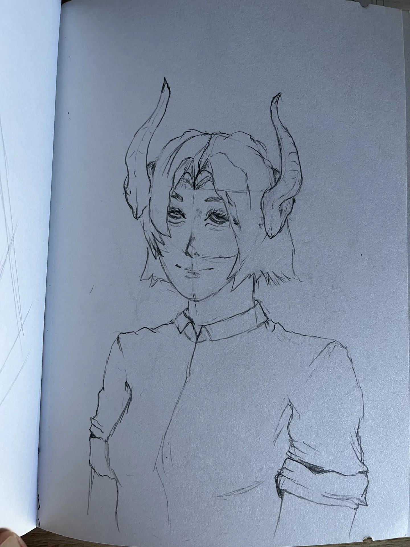 Horned character concept line drawing