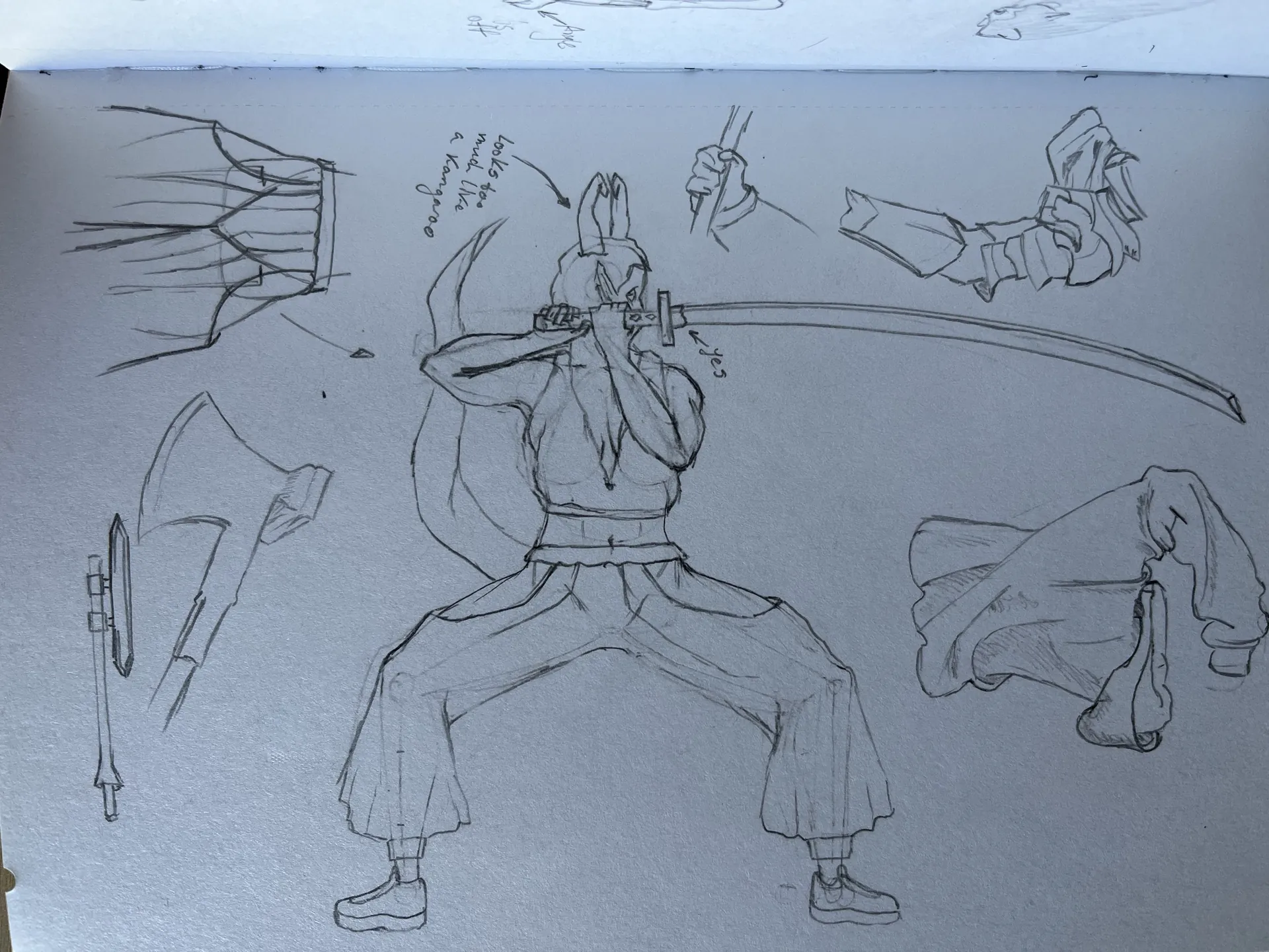 Armor and weapon concept studies with swords and axes