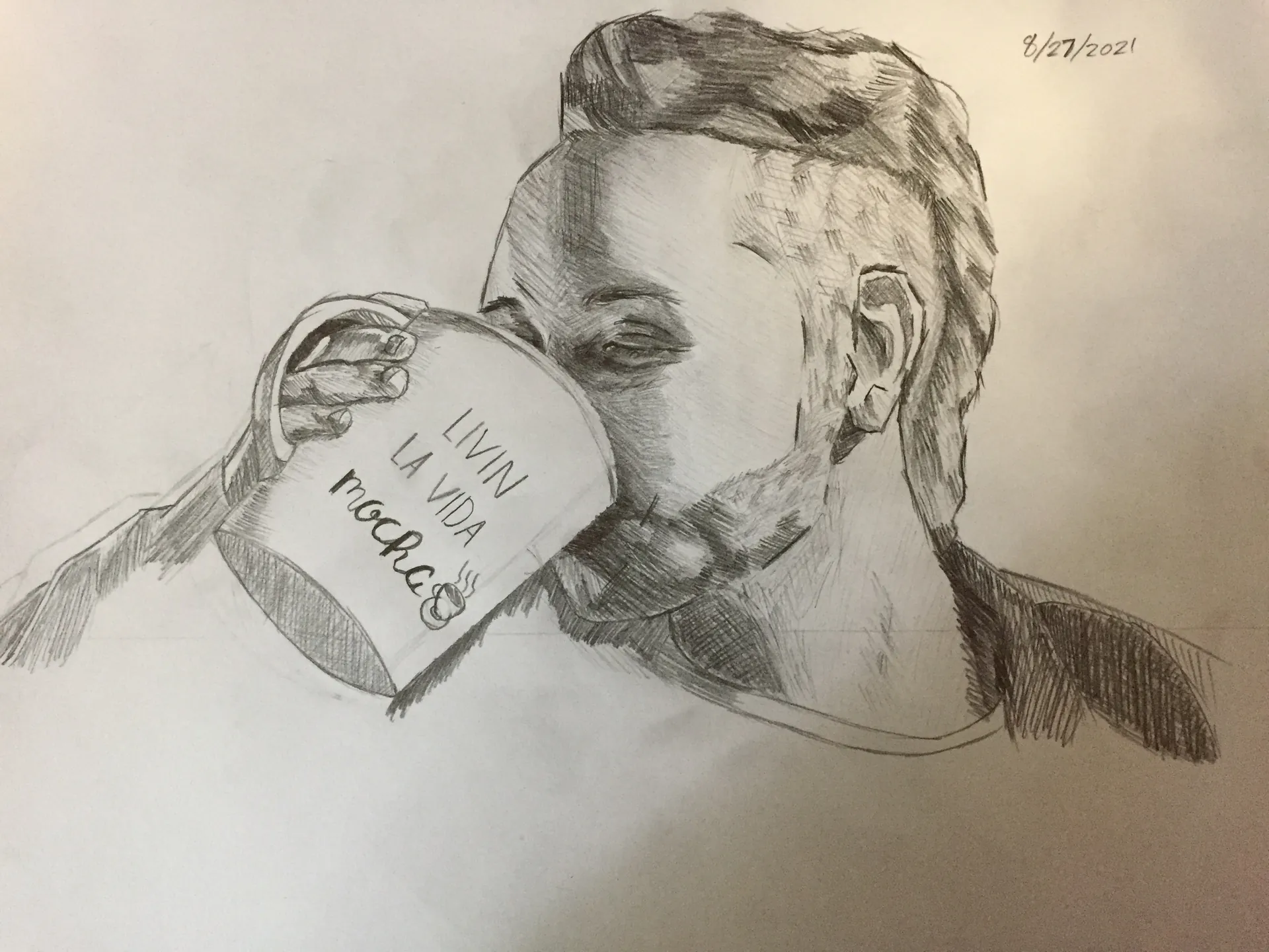 Portrait study of a figure drinking from a cup